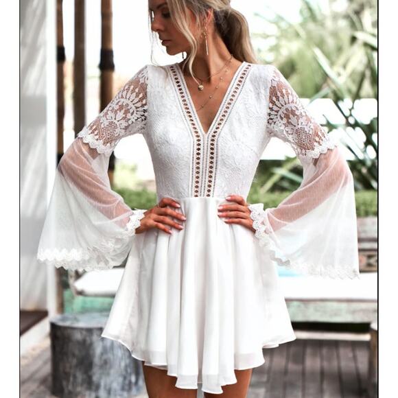 Two Sisters Dresses & Skirts - Two Sisters Bethany Lace Boho Short White Wedding Dress Size 8